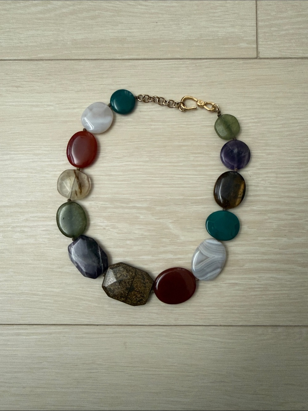 Brooks Brothers Multicolor Gemstone Disc Necklace with Gold-Tone Clasp